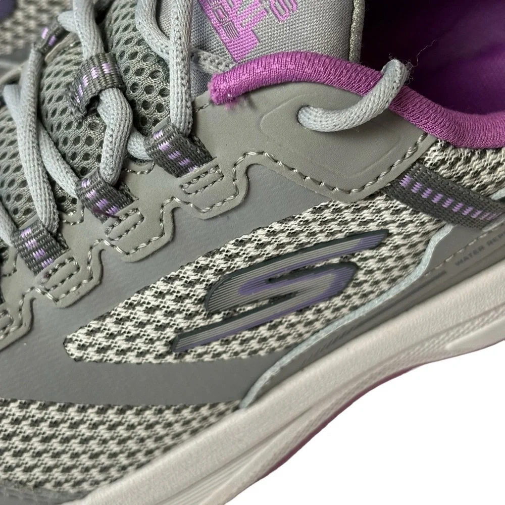 New Sketchers Leather Walking Sneakers Goga Mat Purple & Gray Lace Up Size 6 - Picture 5 of 10